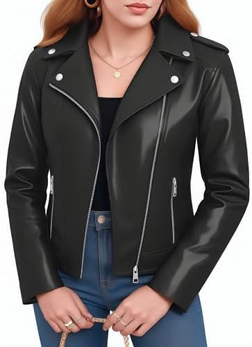 Sinzelimin Jacket for Women's Faux Leather Cool Cropped Coat