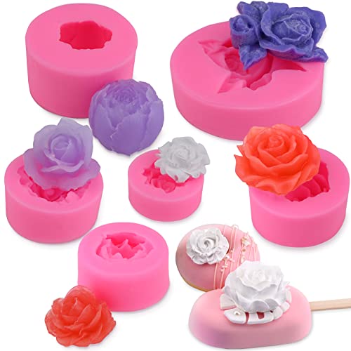 3D Rose Flower Silicone Molds Set, 6 PCS Rose Silicone Molds for Soap Candle Making Handmade Chocolate Candy Cake Decoration