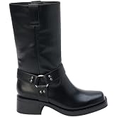 Coconuts by Matisse Womens Autumn Harness Pull On Motorcycle Casual Boots Mid Calf Low Heel 1-2" - Black