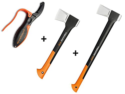 Gartenpaul Set: FISKARS Spaltaxt X25 - XL + FISKARS Spaltaxt X11 - S + GARTENPAUL Axt- und Messerschärfer