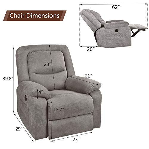 MAGIC UNION Overstuffed Fabric Electric Recliner Chair Heated Vibration Massage Sofa with USB Charge Port Home Theater Seating