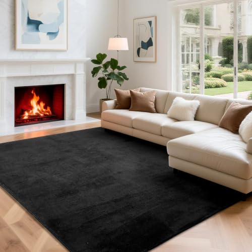 Puremy Wohnzimmerteppich, Kurzflor Flauschiger Weich, 160x220cm, Schwarz