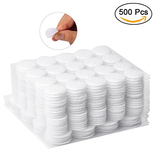 AIEX 500pcs (200 Pair 20mm Diameter Sets and 50 Pair 25mm Diameter Sets) Sticky Back Coins Hook & Loop Self Adhesive Dots Tapes (White)