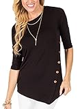 Ofenbuy Womens Shirts Crew Neck 3/4 Sleeve Cotton Button Side Casual Tops Blouses
