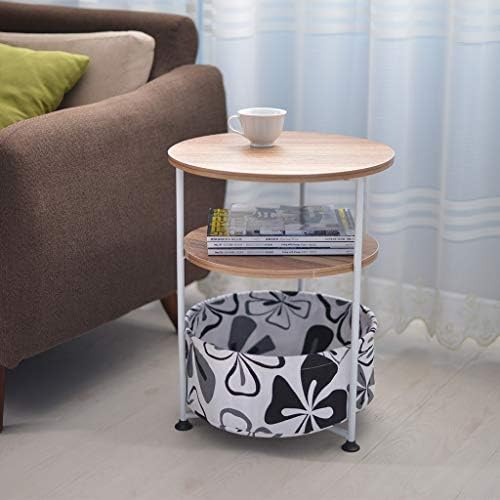 3tier Round Nightstand End Table Multipurpose Side Table With Fabric Storage Basketmodern Studio Collection For Small Spaces Bedroom Living Room Coffee