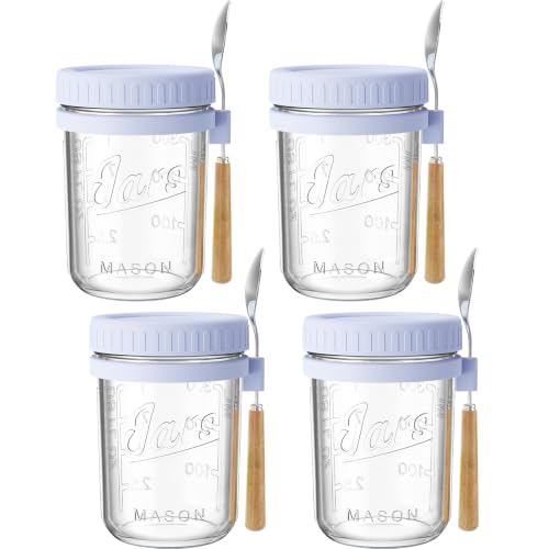 Glass Overnight Oats Containers Lids Spoons
