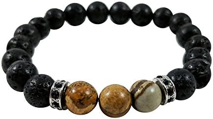The Vibrant Life Mana Vibes Black Lava Rock and Picture Jasper Essential Oil Beaded Diffuser Bracelet, Essential Oil Jewelry, 8mm Bead Size, Yoga Jewelry