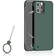 GRECAZO Slim Borderless for iPhone 14 Pro Phone Case 6.1"(2022) Ultra-Thin Lightweight Frameless Matte Hard PC Cover Case with Pull Ring Shockproof Non Slip Rope,Suppor Wireless Charging-Dark Green