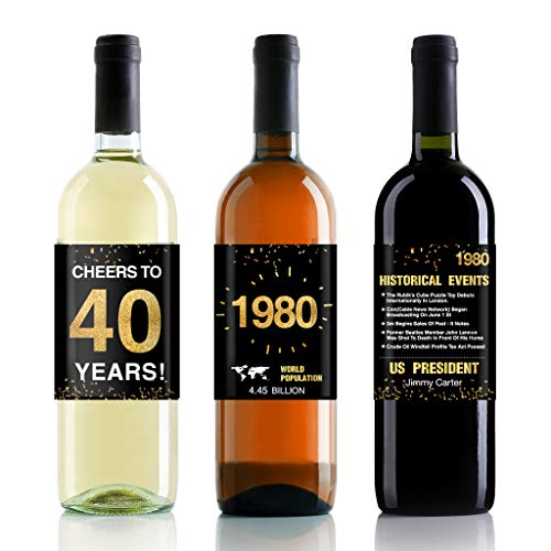 40th-Birthday-Anniversary-Wine-Bottle-Labels-or-Stickers-Present-40th-Anniversary-Decorations-Funny-Forty-Black-Gold-Party-Decoration-Centerpiece-Supplies-Set-of-12