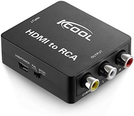 KCOOL HDMI to RCA AV Component Converter Adapter 1080P Supporting PAL/NTSC with USB Charge Cable for PC Laptop Roku Xbox PS3 PS4 TV STB VHS VCR Camera DVD-Black
