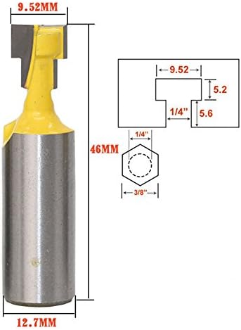 HangboughtEU 1/2" Shank T-Slot Cutter Router Bit for 3/8" Hex Bolt Heads Woodworking Router Bits Cutters