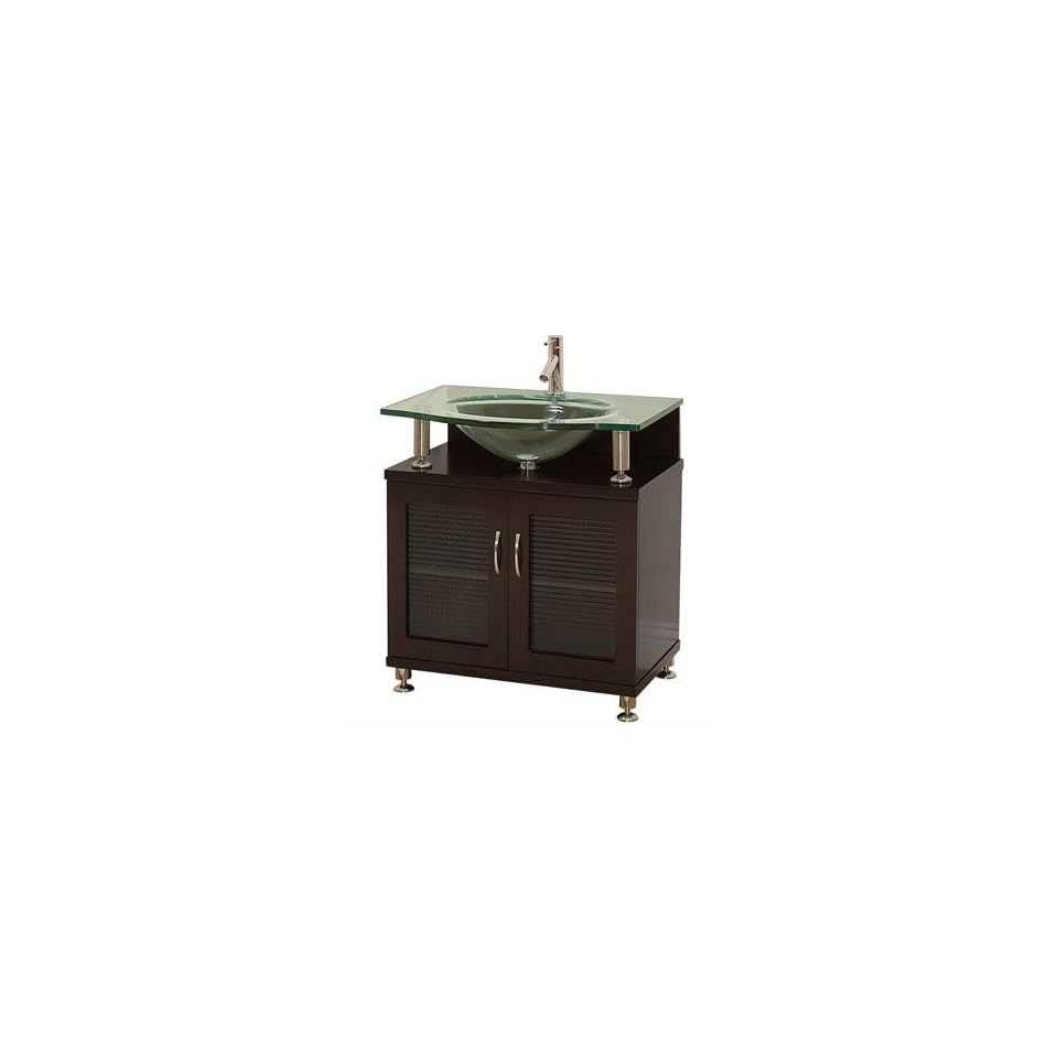Accara 30 Bathroom Vanity With Doors Espresso With Clear Glass Counter On Popscreen