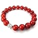 KONOV 10-12mm Natural Energy Stone Beads Gemstone Mens Womens Bracelet, Buddha Mala, Red Silver