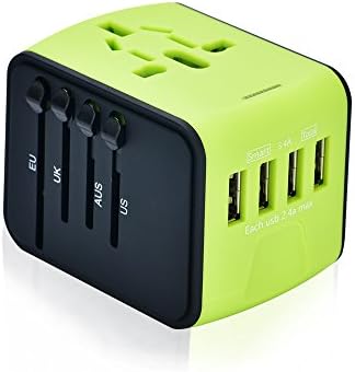 Universal Travel Adapter,Kystpinter Upgraded 4 USB Slots Travel Adapter International Power Converters AC Plug with 2.4A USB Charging Ports for USA EU UK AU & Asia Countries