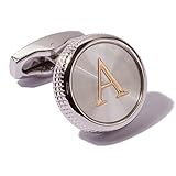 HJ Men's 2PCS Fashion Dazzle Tuxedo Shirts Platinum Plated Cufflinks Initial Letter 2 Color A-Z