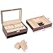 BASTUO 12 Jewelry Display Case Watch Box Organizer Holder with Jewelry Drawer for Storage, Men's Watch Storage Case Tray with Key&Lock, Brown PU Leather with Glass Top