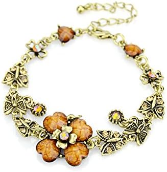 Charms Tassel Bracelet with Created Gemstone Graceful Simulated Lovely Flower Pendent Beads with Free Jewelry Pouch (Coffee)