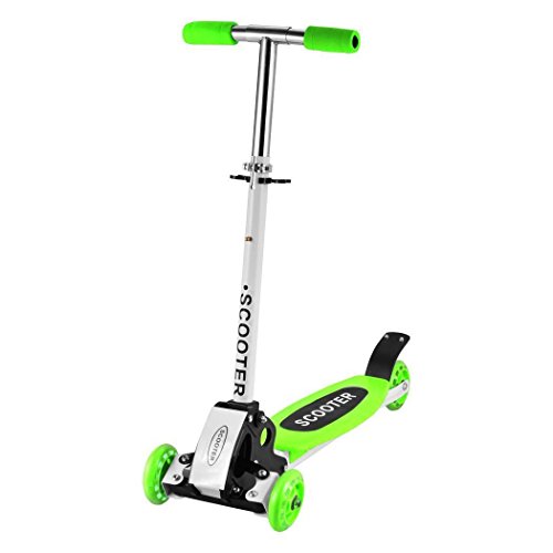 Fashine Kids 3 Wheel Foldable Kick Scooter, Height Adjustable / LED Flashing Wheel Kick Scooter for Children (3-12 Years Old) [US STOCK] (Green) - Thumbnail 4