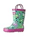 OAKI Kids Rubber Rain Boots with Easy-On Handles, Green Floral, 11T US Toddler