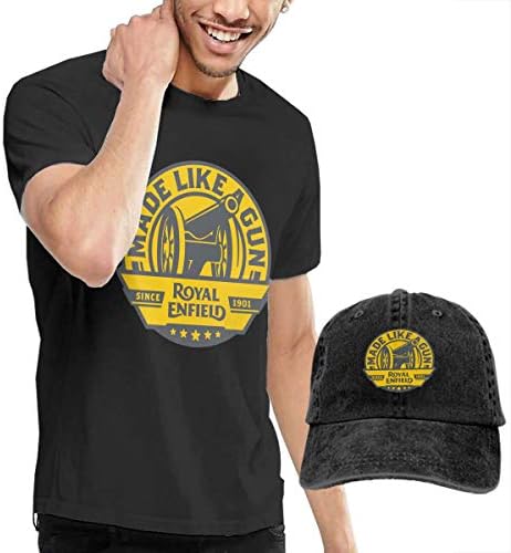 Men's Royal Enfield Logo Cotton Cotton Short Sleeve T-Shirt and Cowboy Hat Black