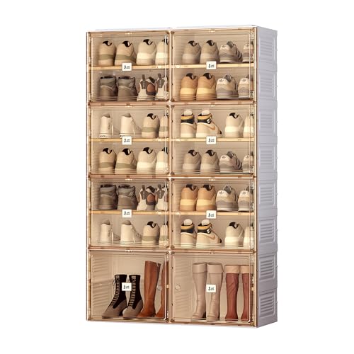 ANTBOX Portable Shoe Rack Organizer for Closet Entryway, Stackable Sneaker Storage Shoe Cabinet with Magnetic Clear Door, Large Plastic Storage containers Bins with Lids 7 Tiers 28 Pairs
