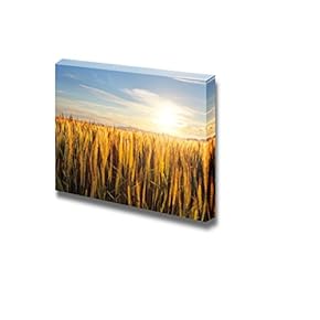 Canvas Prints Wall Art - Beautiful Scenery/Landscape Sunset Over Wheat Field | Modern Home Deoration/Wall Art Giclee Printing Wrapped Canvas Art Ready to Hang - 12" x 18"