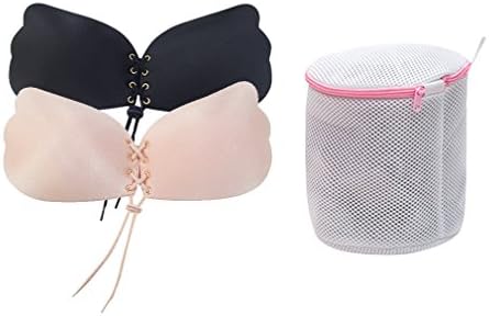 MUZOOE 2 Pack Women's Strapless Self Adhesive Push Up Demi Bra with Drawstring with Wash Bag (Cup -- B)