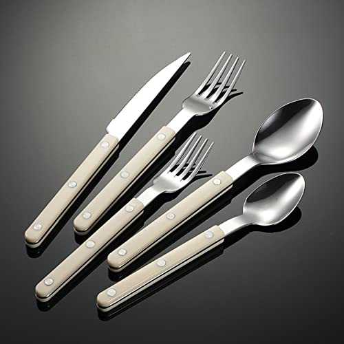 Photo 1 of Silverware Set 20 Piece White Handle Flatware Cutlery Set for 4 Stainless Steel Silverware Durable Mirror Polished for Home Kitchen Restaurant Wedding holiday Party