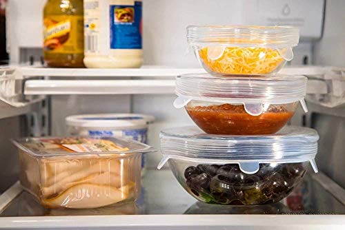 Set of 6 reusable elastic Silicone Stretch lids for pyrex glass plastic storage containers bowls food huggers covers replace cling wrap environment friendly seal dispenser for fresh fruits avocado veg