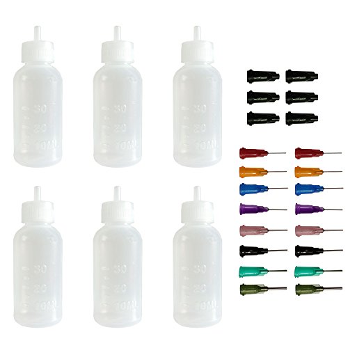 6pcs 1 Oz. Multi Purpose Precision Applicator Squeeze Bottles+ 16 pcs Needle Tips+ 6pcs Needle Tip Caps