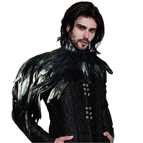 homelex gothic black natural feather cape shawl with choker collar