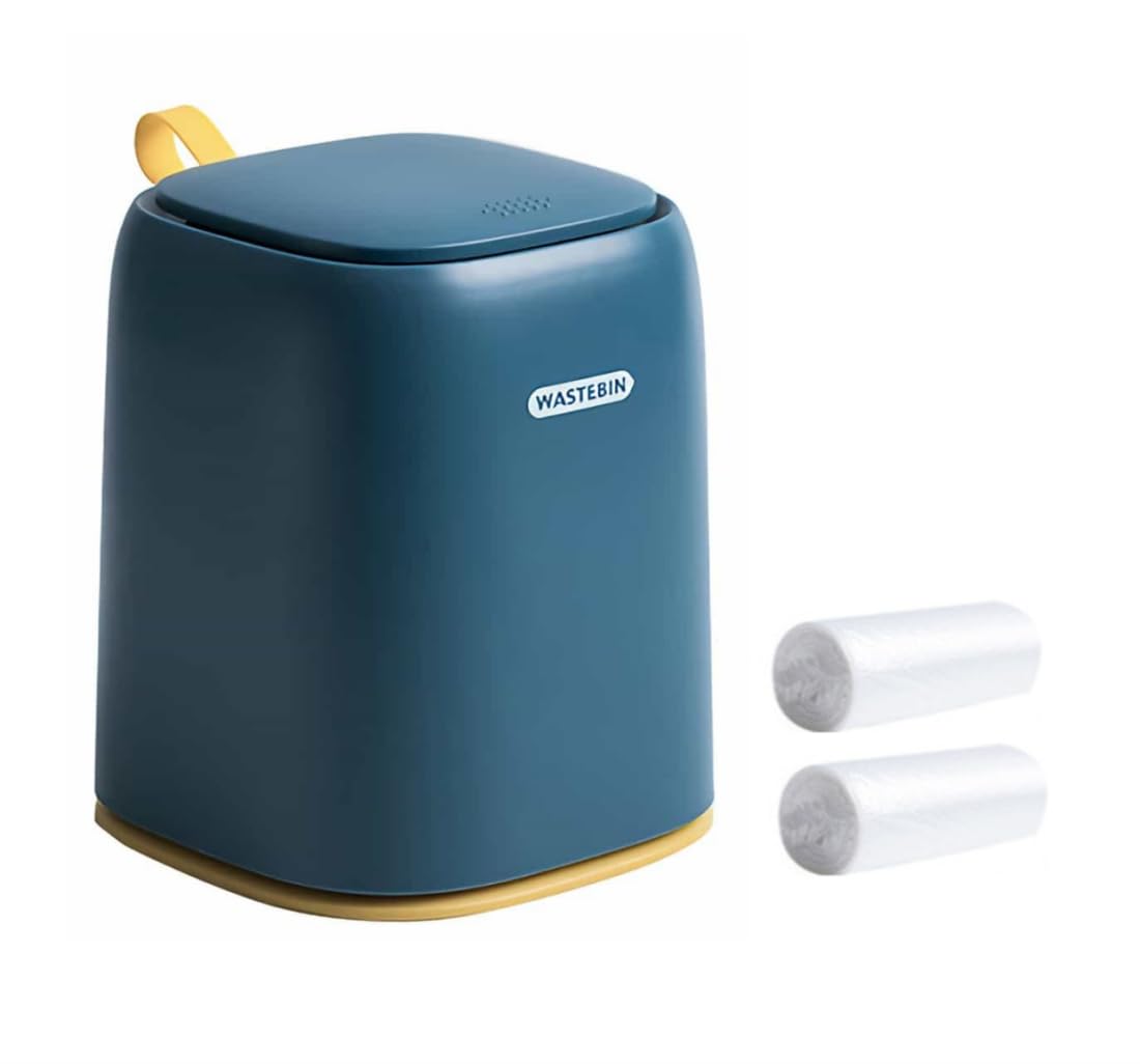 Plastic Mini Wastebasket Bathroom Bins, Small Waste Garbage Basket Bin for Desk Office Kitchen, Compact Design Cosmetic Bin for Home, Office, Vanity Tabletop, Bedroom (Navy Blue)