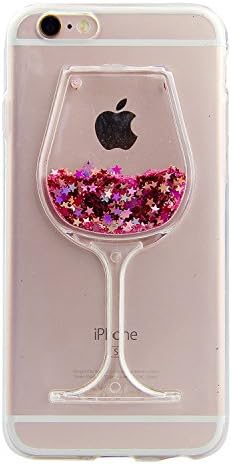 iPhone X liquid Transparent Case,Crystal Clear Soft Flexible TPU Case with 3D Flowing Liquid Creative Bling Glitter Stars Red Wine Glass Design for iPhone X with 5.8 inch,Cute Floating Sparkle Hearts Bling Glitter Shell Case Cover for Apple iPhone X 5.8