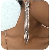 Wekicici Gold Crystal Chandelier Tassel Earrings Long Sparkly Rhinestone Tassel Strand Earrings Drop Dangle Earrings for Women Valentine's Day Wedding(Gold)