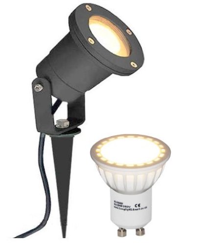 LED GU10 Outdoor Garden Spike Ground Mount or Watt Light IP65 Matt Black 4W LED