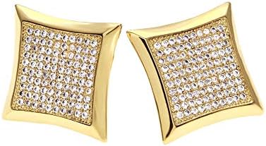 Men Earrings Diamond Shape Earrings Stud Earrings Men Hip Hop Earrings with Sparkling Zircon