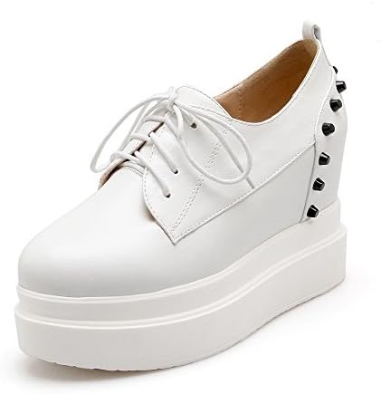 WeenFashion Women's Round Closed Toe High Heels Solid Lace up Pumps-Shoes
