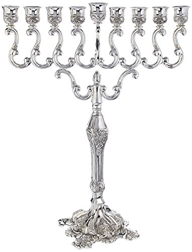 Hanukkah Menorah - Oil Menorah Traditional Silver Plated 19.5" X 5.5"