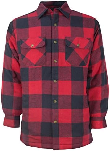 Canyon Guide Outfitters Men's Plaid Flannel Snap Front Work Shirt Jacket (Large, Red/Black)
