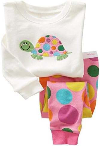Yanzi6 Baby Girls Cartoon 2 Pcs Pajamas Set T Shirt + Pants (12M-7Y) (1-2 Years, Colorful-Turtle)