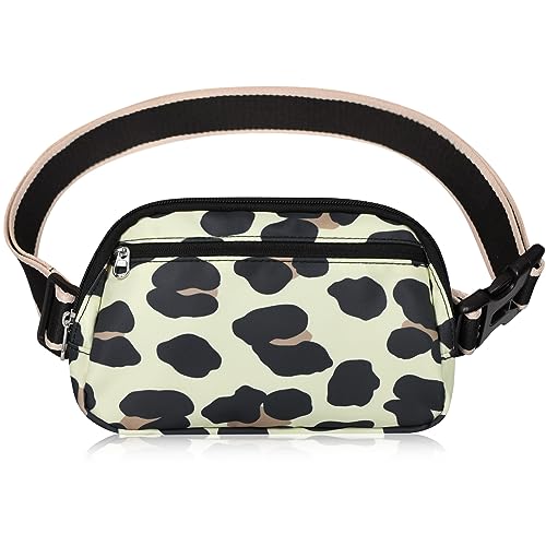 DMLuna Small Crossbody Bags for Women Trendy, Lightweight Fanny Pack for Women & Men, Mini Belt Bag, Waist Bag with Adjustable Strap for Running Workout Traveling - Black/Brown Leopard