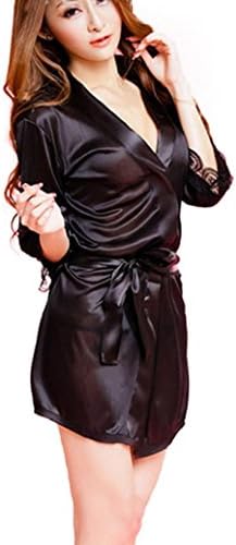 Women Sexy Lingerie Daoroka Ladies Deep V Neck Chemise Mini Babydoll Teddy Satin Nightgown Mini Dress Sleepwear (Free, Black)