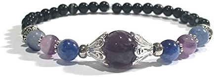 Handmade Amethyst, Blue Adventurine and Banded Black Onyx Healing Bracelet