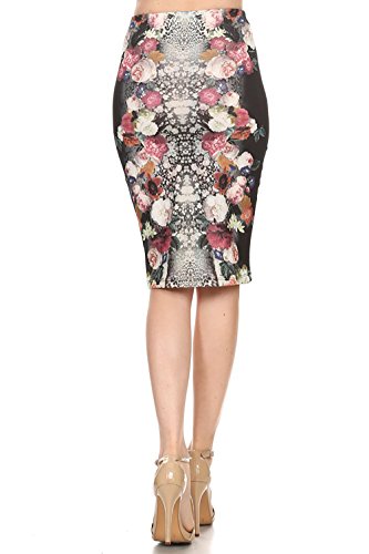 Womens Midi Flower Print Skirt Large Black Pink Desertcart INDIA