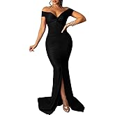 Sexy Formal Dress for Women Ruched Off Shoulder Club Cocktail Bodycon Evening Gown Maxi Long Dresses