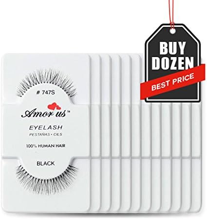 12 Pair set False Eyelashes #747S by Amorus USA 100% Natural Hair Faux Fake Lashes