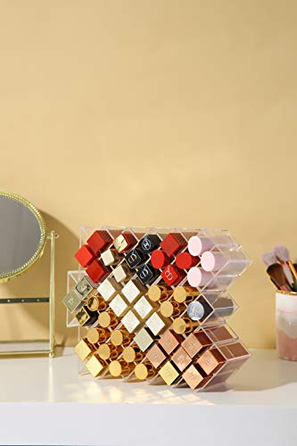 YIEZI Lipstick Holder Organizer 16 Spaces Acrylic Stackable Fish Shape Lipstick Tower, Lip Gloss Storage Stand, Perfect for Lipgloss Organizers Makeup Vanity Display, Clear (1 Pack)
