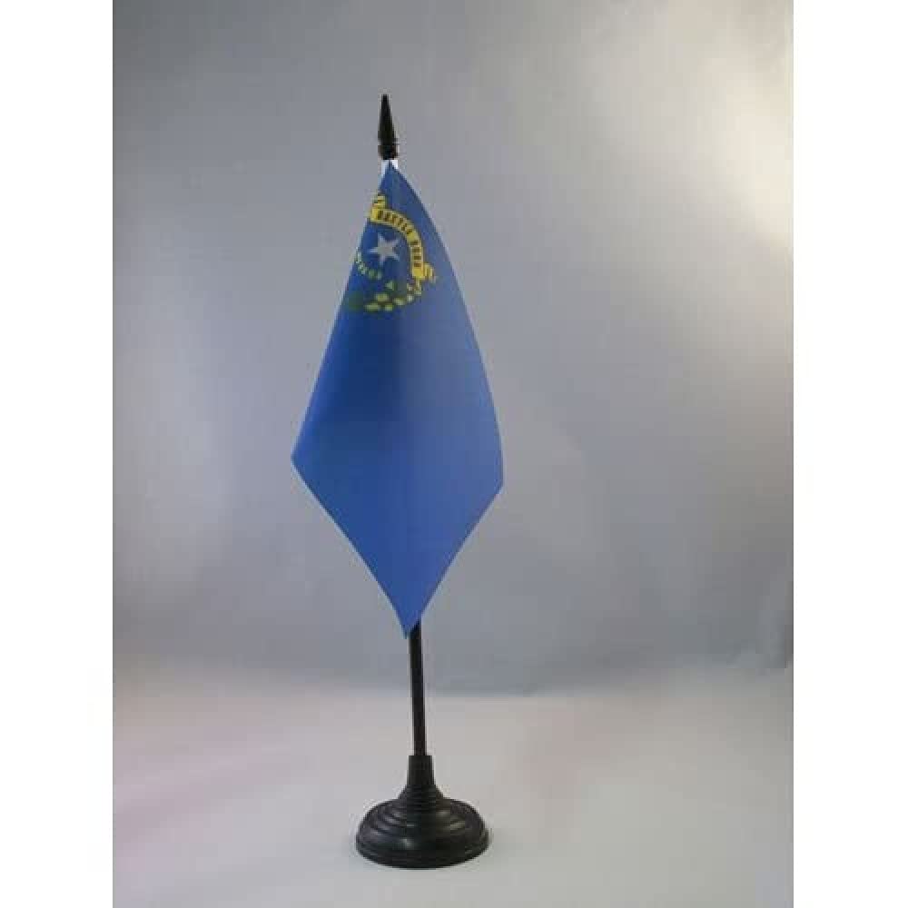 AZ FLAG - Nevada Table Flag 4'' x 6'' - US state of Nevada Office Mini Banner 100% Polyester 15 x 10 cm - Mini Desk Flag with 10'' Pole and Black Plastic Base