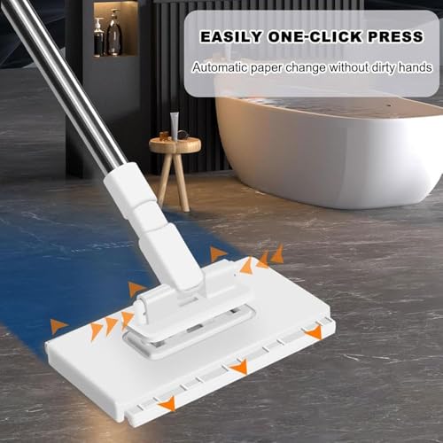 KASTWAVE Mini Disposable Dust Mop with 4 Reusable Microfibre Cloths – 39" Stainless Steel Handle, 360° Rotating Flat Sweeper | Wet/Dry Dual Use for Small Spaces, Bathroom, Kitchen, Walls & Corners