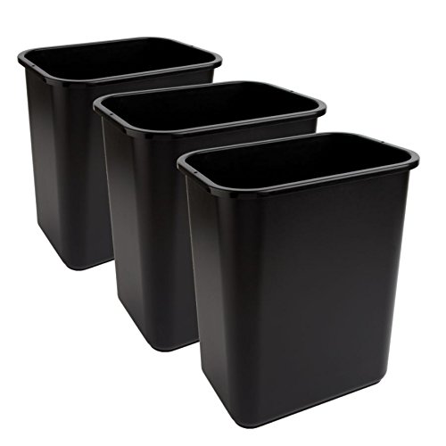 Office Depot Wastebaskets, 7 Gallons, 17 3/4in.H x 14 1/2in.W x 10 1/2in.D, Black, Pack Of 3, WB0186
